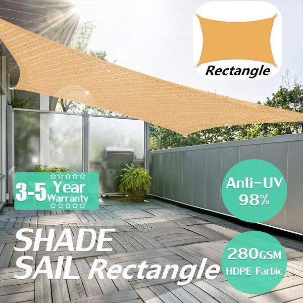 2x5m Heavy Duty Waterproof Sun Shade Sail Outdoor rectangular Awning Canopy Garden Tent Shade Sun Shelter
