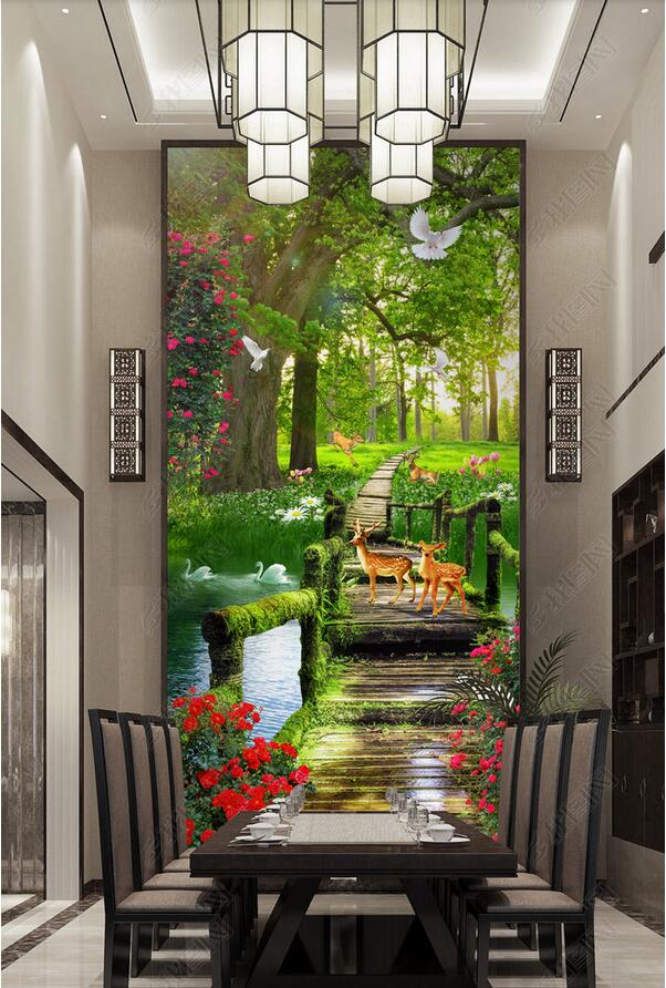 3d wallpaper custom photo Beautiful three-dimensional landscape flowers big tree green forest porch muals wall paper for walls 3 d