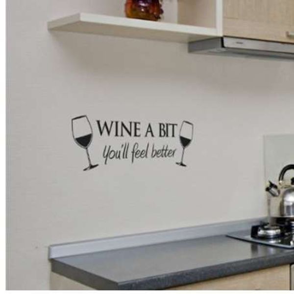 Wine A Bit Vinyl Wall Art Quote Wall Sticker Room Kitchen Removable Decor Mural Decals QB838493