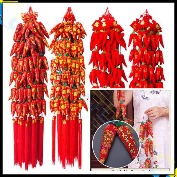 Spring Festival Chinese knots firecrackers red peppers string pendants ornament party room layout Chinease new year decoration