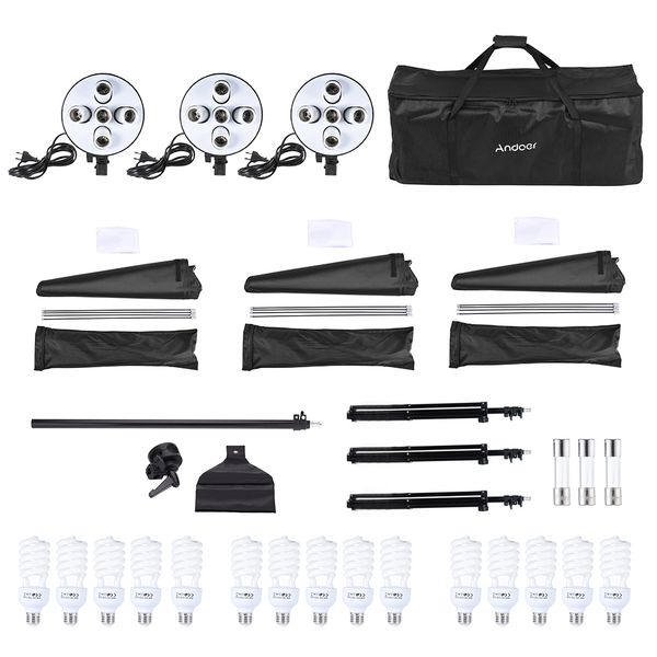 Freeshipping Photo Studio Lighting Kit Photography Video Softbox Equipment 15 * 45W Bulb Light Stand Cantilever Stick Carrying Bag etc