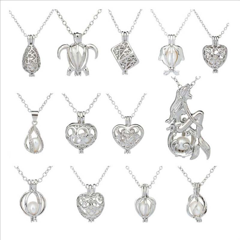 Wish Pearl Gift 20mm Heart Cage Chokers Necklace for Women with Oyster Love Pearl Pendant Chain Necklace Colar