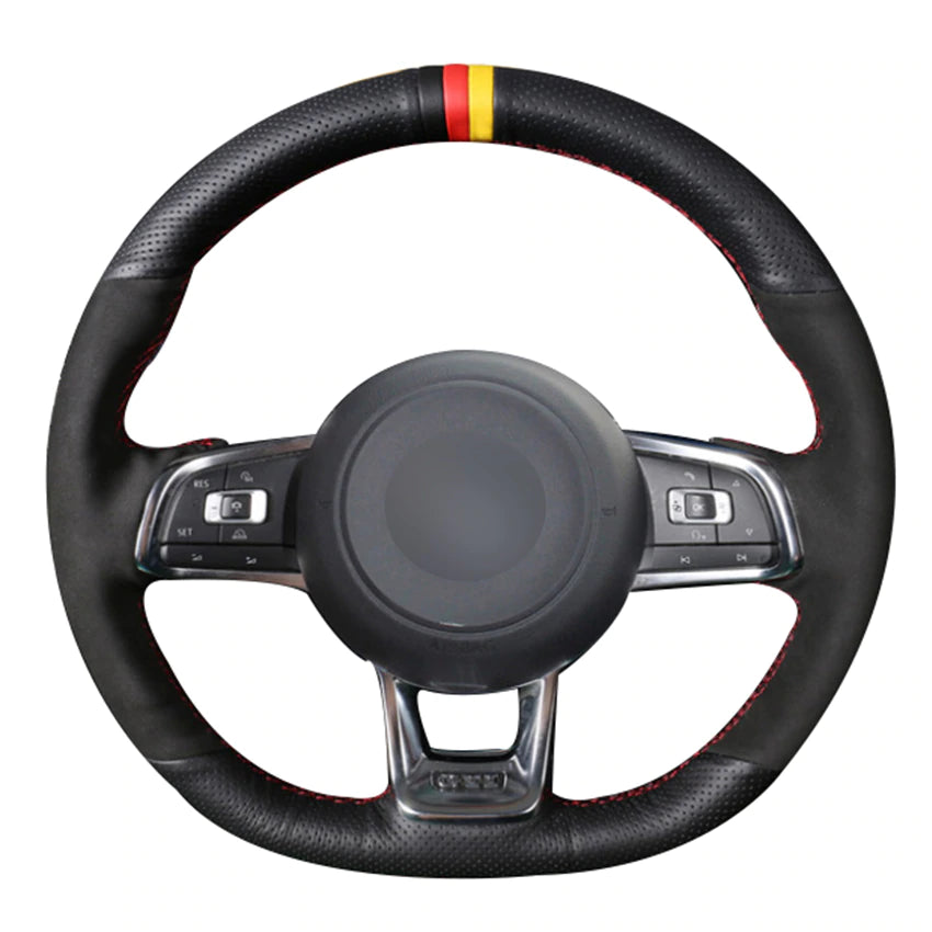 Black Natural Leather Black Suede Car Steering Wheel Cover for Volkswagen Golf 7 GTI Golf R MK7 VW Polo GTI Scirocco 2015 2016