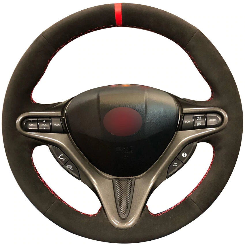 Black Suede Red Marker Car Steering Wheel Cover for Honda Civic Civic 8 2006-2009 (3-Spoke)
