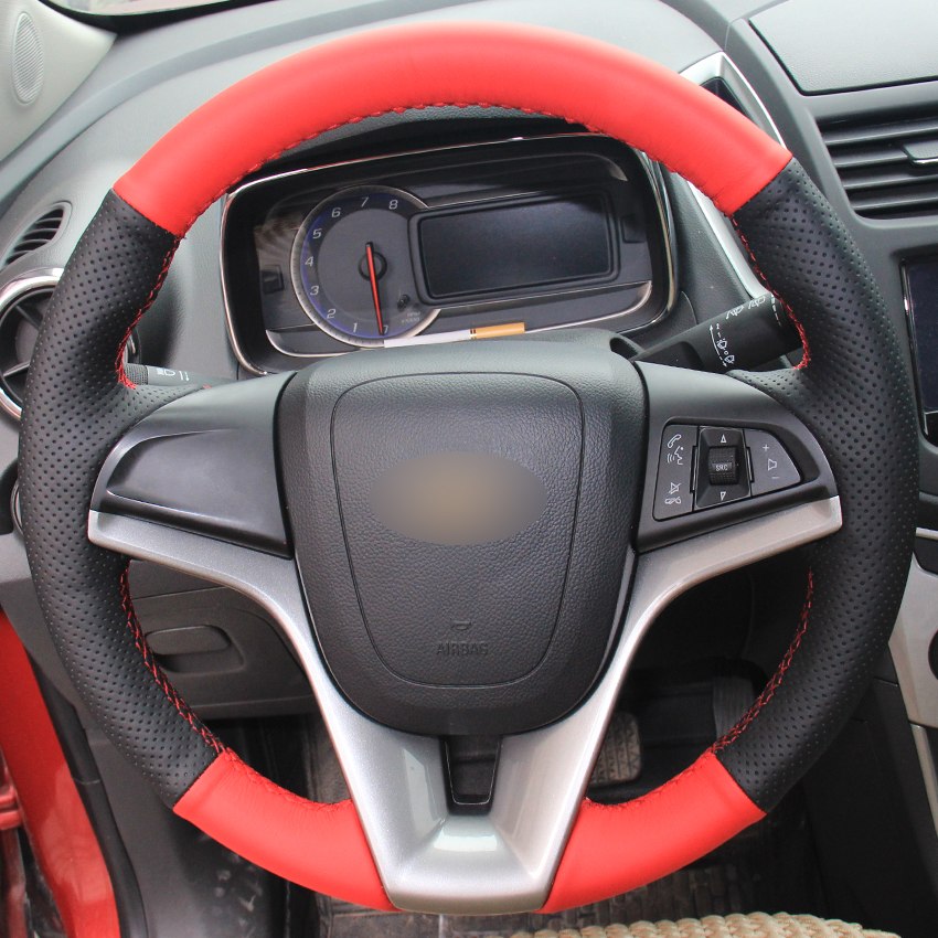 Black Natural Leather Red Natural Leather Steering Wheel Cover for Chevrolet Cruze 2009-2014 Aveo 2011-2014 Holden Cruze 2010