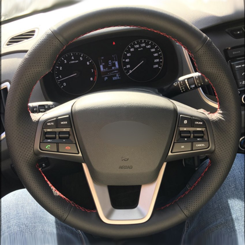 Black Synthetic Leather Car Steering Wheel Cover for Hyundai ix25 2014-2016 Creta 2016 2017