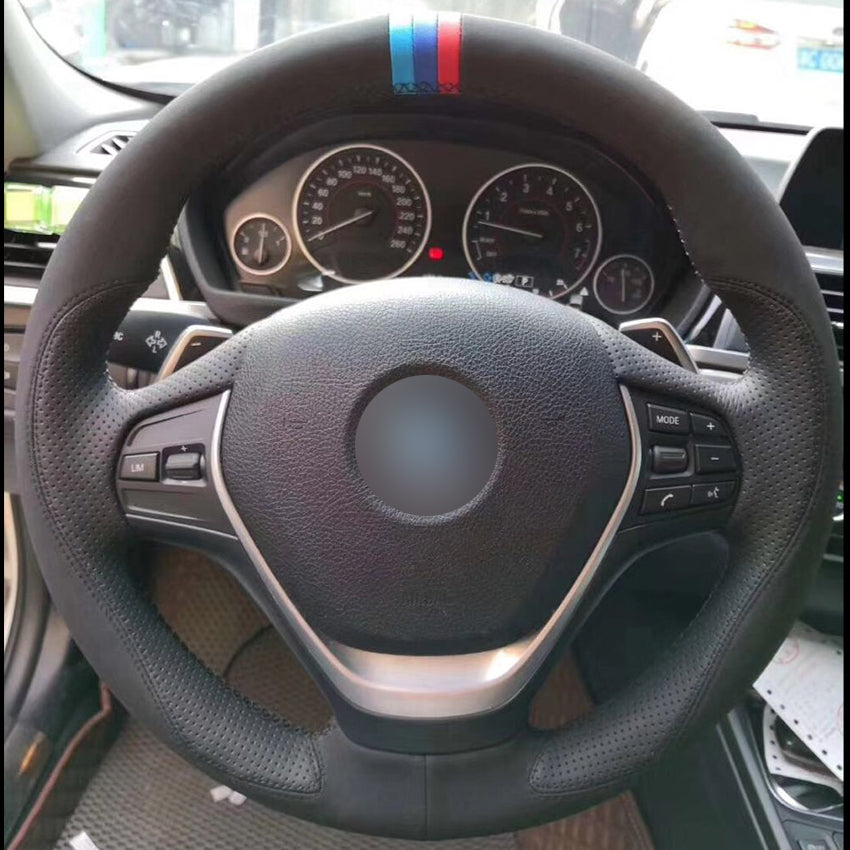 Black Suede Black Leather Light Blue Blue Red Marker Car Steering Wheel Cover for BMW F30 320i 328i 320d F20