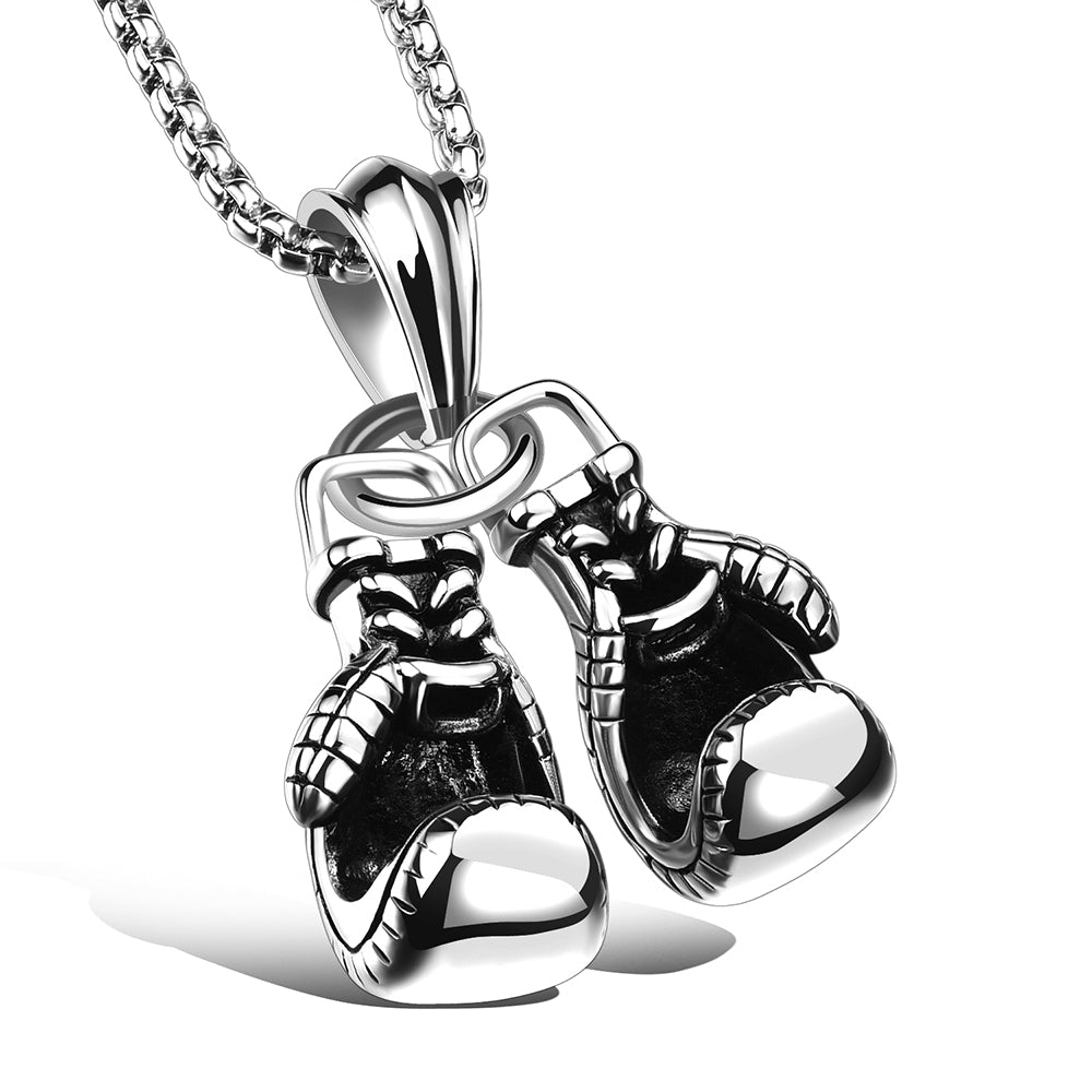 Cool Sport Fitness Pair Boxing Glove Pendant Necklace Stainless Steel Workout Jewelry Gold Plated New Men Necklace Charm Pendants