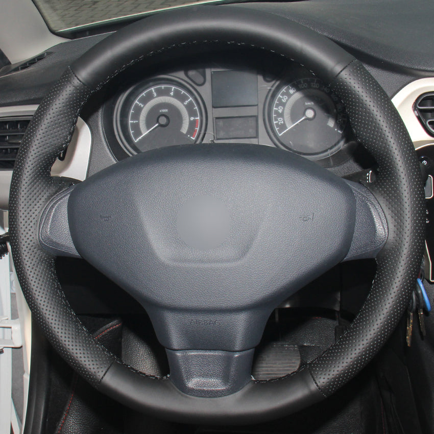 Black Natural Leather Car Steering Wheel Cover for Peugeot 301