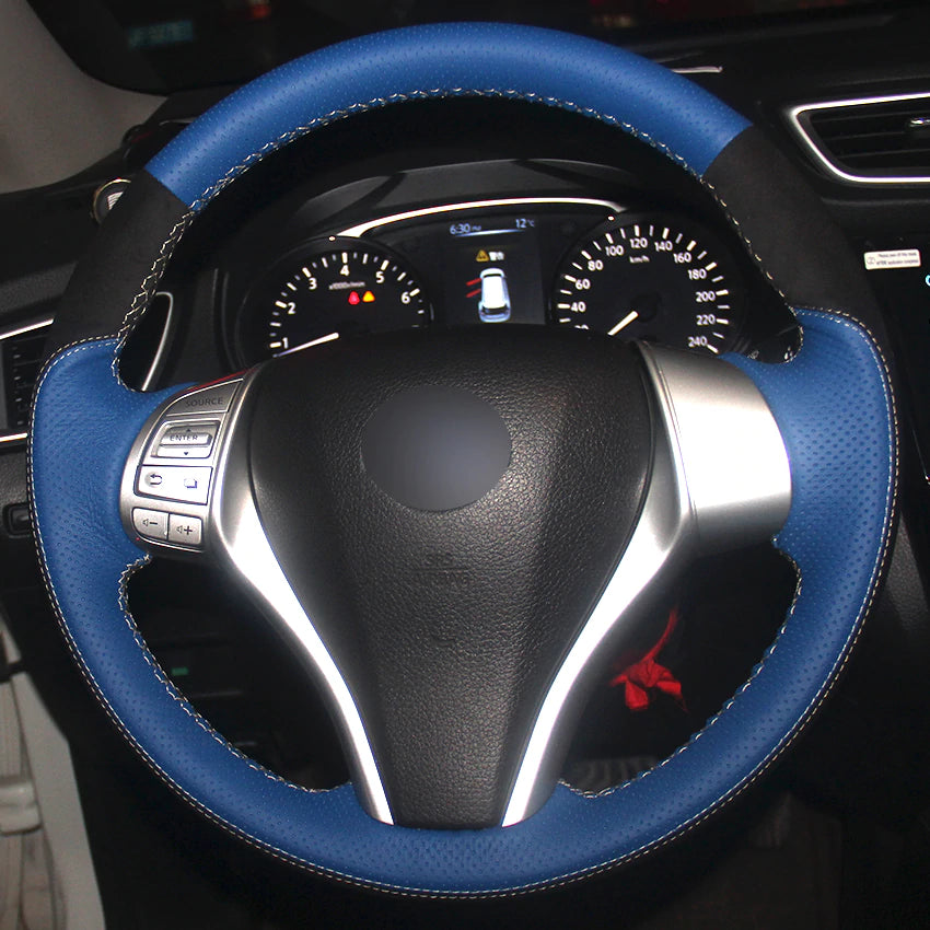 Blue Natural Leather Black suede Car Steering Wheel Cover for Nissan Teana Altima 2013-2016 X-Trail QASHQAI Rogue