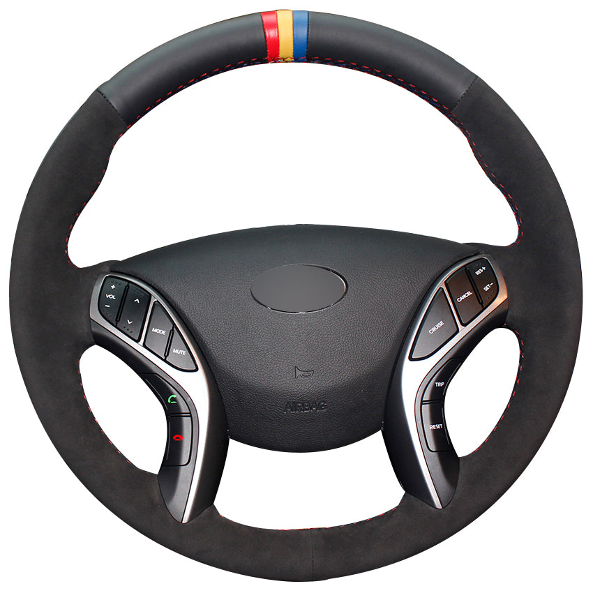 Black Natural Leather Black Suede Red Yellow Blue Marker Steering Wheel Cover for Hyundai Elantra 2011-2016 Avante i30 2012-2016