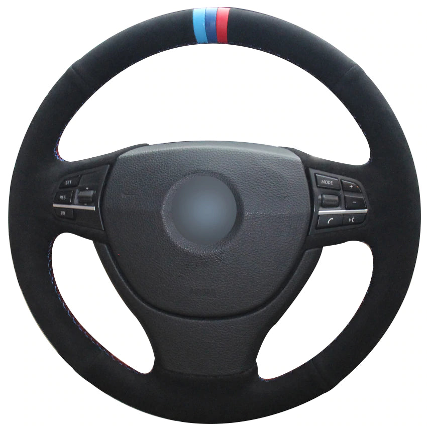 Black Suede Light Blue Blue Red Marker Car Steering Wheel Cover for BMW F10 523Li 525Li 2009 730Li 740Li 750Li