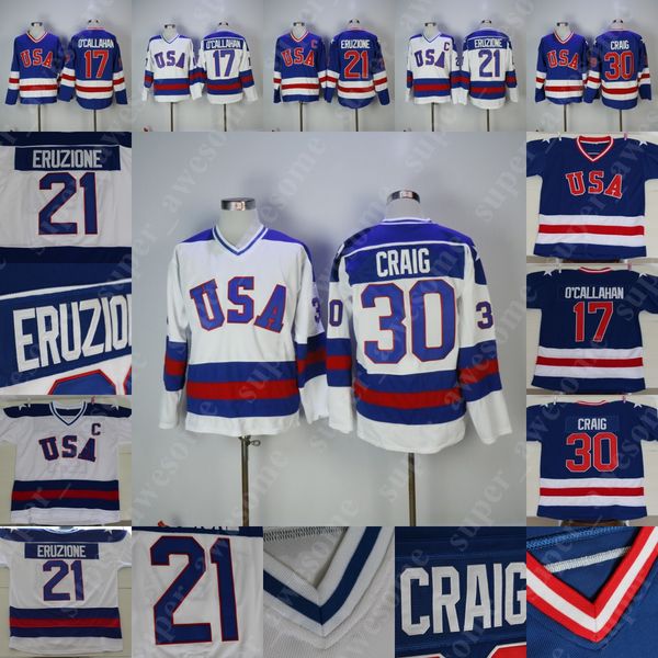 USA Hockey Jersey Craig #30 Eruzione #21 OCallahan #17 Stitched Blue White 2024