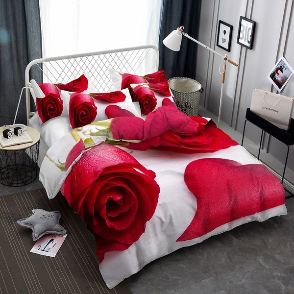 Flower Series Blooming Red Roses 3D Lifelike Bedding Set Print Duvet Cover Doona Cover Set Bed linen Home Textiles