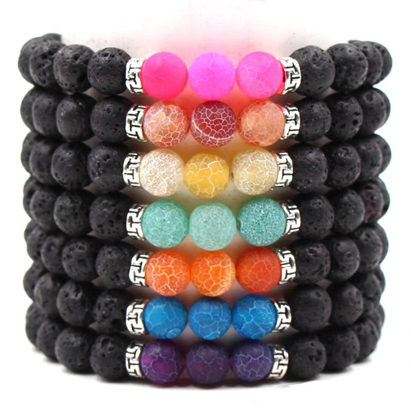 7 Style Black Lava Stone Volcanic Stone Weathered Agate Stone Colorful Chakra Yoga Bracelets Stretch Bracelets