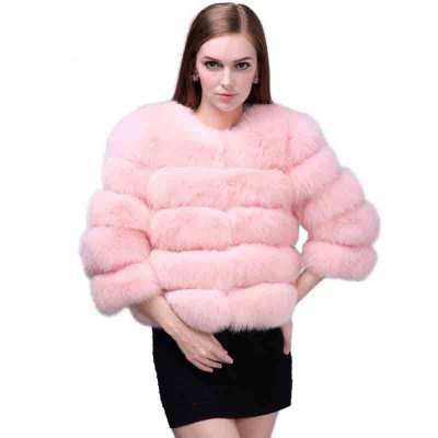 Winter Fox Fur Coat Jacket Women Faux Fur Parka Coat Outerwear Round Neck Long Sleeve Warm Coats Women Short Wool Coat CJE1006