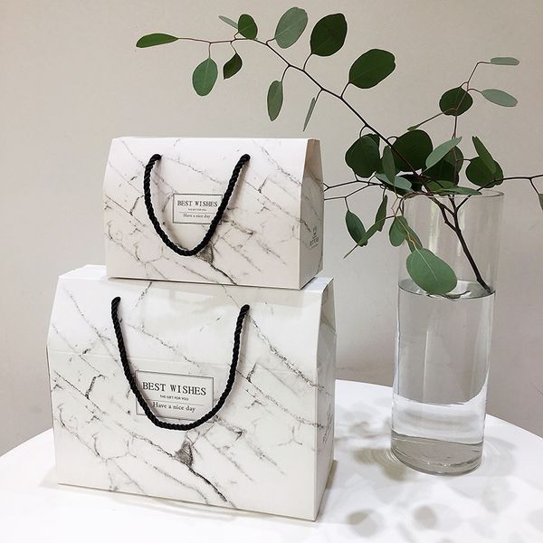 Marble Design Gift Wrap Paper Box with Handle Cake Chocolate Party Cookies Packing Boxes Wholesale