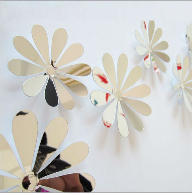 12 PCS-set Creative home mirror flower refrigerator stick decoration painting fashion home decoration 3d wall stick