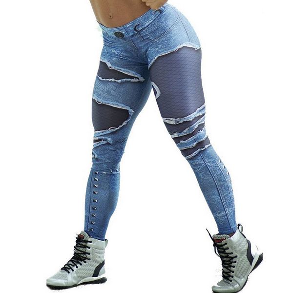 Fashion Digital Jeans Print Leggings Sport Capris Women Skinny Juicy Peach Hip Active Wear Ladies Yoga Pants Fitness Jeggings