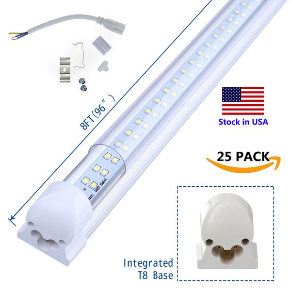 8&#039; T8 FA8 LED Tubes V Shape 8ft Integrated LED Light 8 ft Work Light 45W 72W 96&#039;&#039; Double Row Fluorescent Light Fixtures