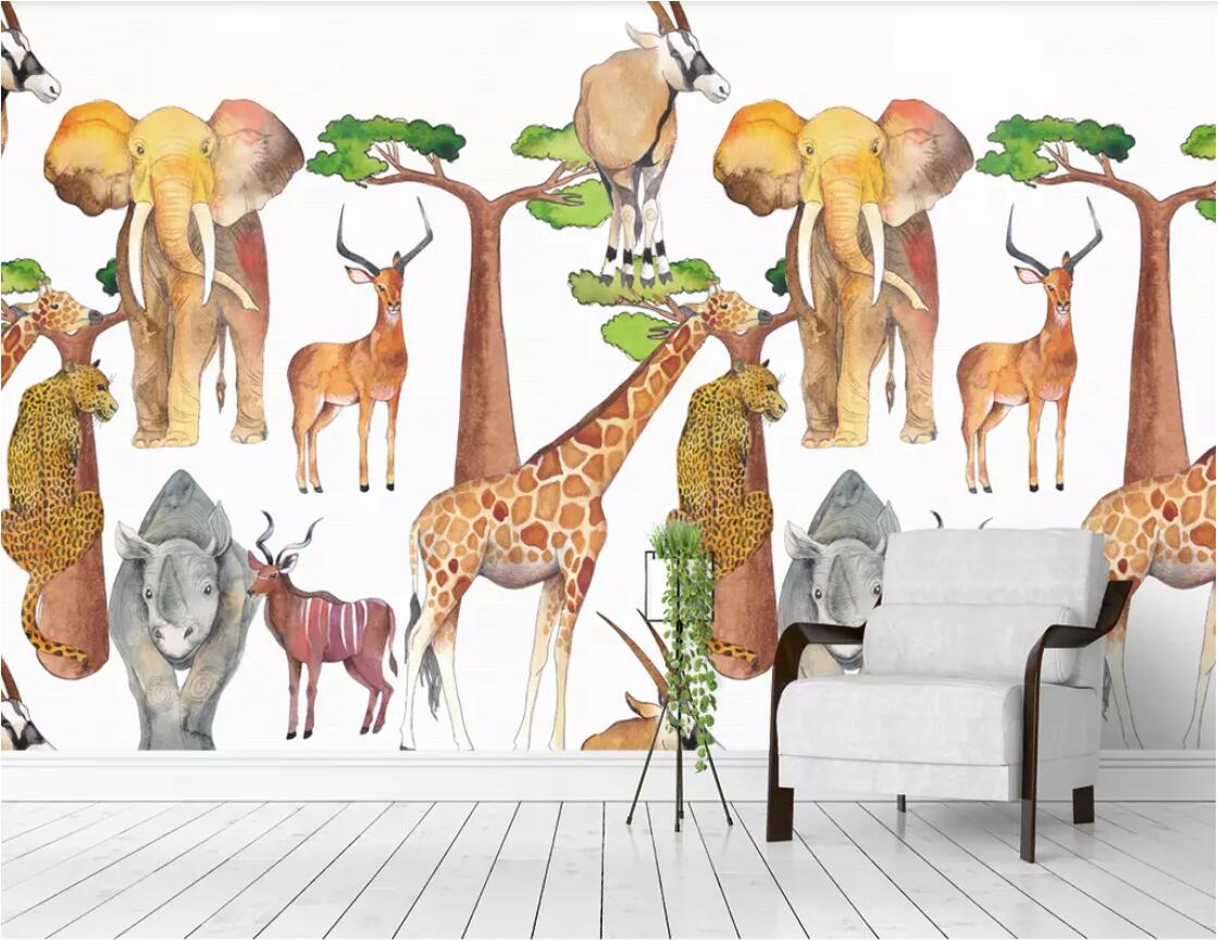 3d wallpaper custom photo murals Nordic style watercolor hand painted African animals background wall paper canvas wall art trees red black