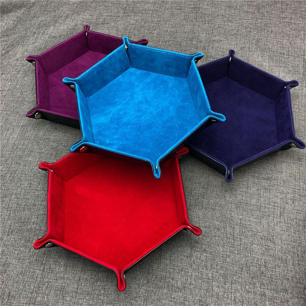 Foldable Hexagon Dice Tray Decorative Dice Box For RPG DnD Games Dice PU Leather Storage Decorative Dish
