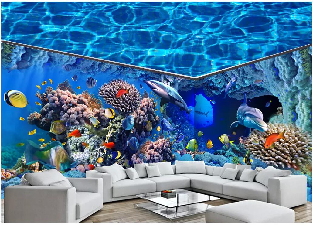 3d wallpaer custom mural photo Ocean shark dolphin aquarium full house background wall home decor living room wallpaper for walls 3 d