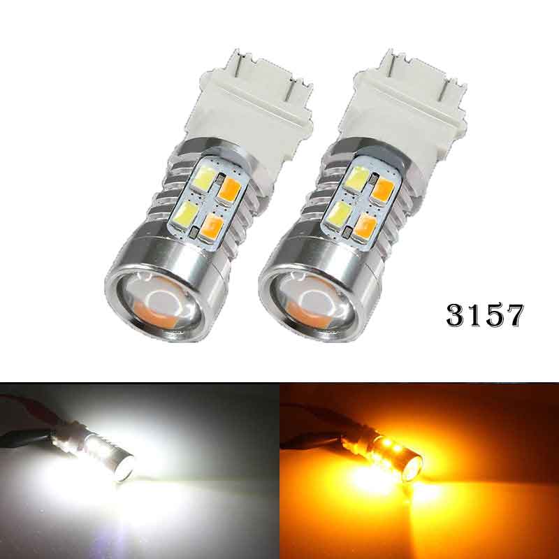 2PCS 3157 T20 20SMD 5730 5630 LED Lights Car Dual Color Switchback Reverse Turn Signal Light LED Bulbs