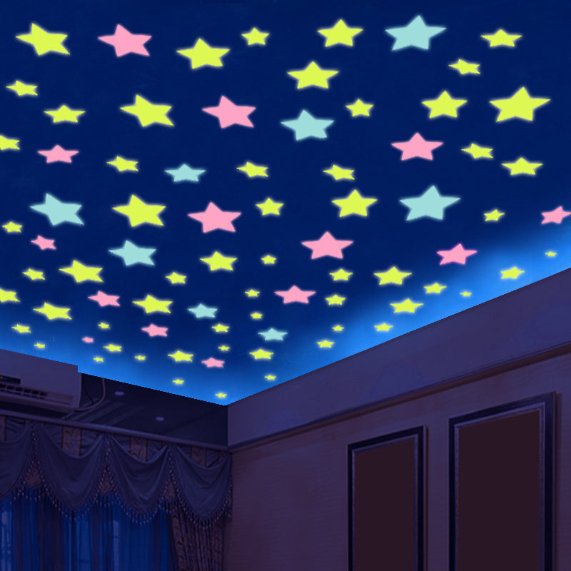 100pcs 3D Stars Glow In Dark Luminous Fluorescent Plastic Wall Sticker Home Decor Decal Wallpaper Decorative Special Festivel