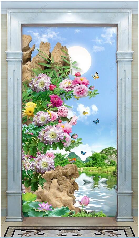 3d wallpaper custom photo Flower and bird landscape painting Chinese landscape scenery landscape porch background wall paper for walls 3 d