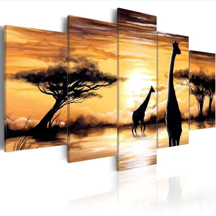 5Pcs ( No Frame ) Canvas Print Modern Abstract Wild Africa Giraffe Poster Modern Home Wall Decor Painting Canvas Printing Art HD Print Paint
