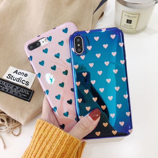 Smooth Blu-Ray Phone Case For iphone 6 6S 7 8 Plus Cases Fashion Retro Love Heart Couples Cover For iPhone X Case