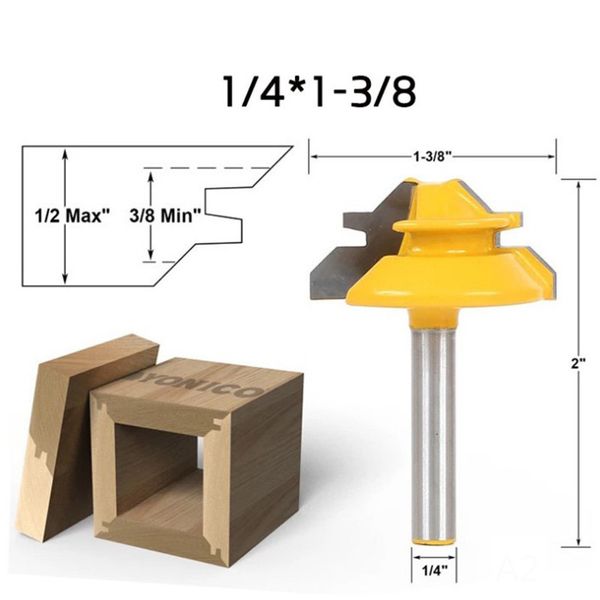 1PC knife 45 Degree 1-2&#039;&#039; Shank Lock Miter Stock Joint Router Bits For Woodworking Cutter Tools 1-4*1-3-8 Wood Drill