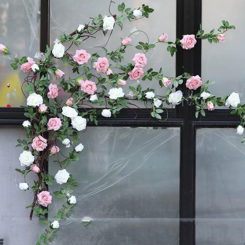 6.5Ft Artificial Rose Vine Silk Flower Garland Hanging Baskets Plants Home Outdoor Wedding Arch Garden Wall Decor,Pack of 2 (Champagne)