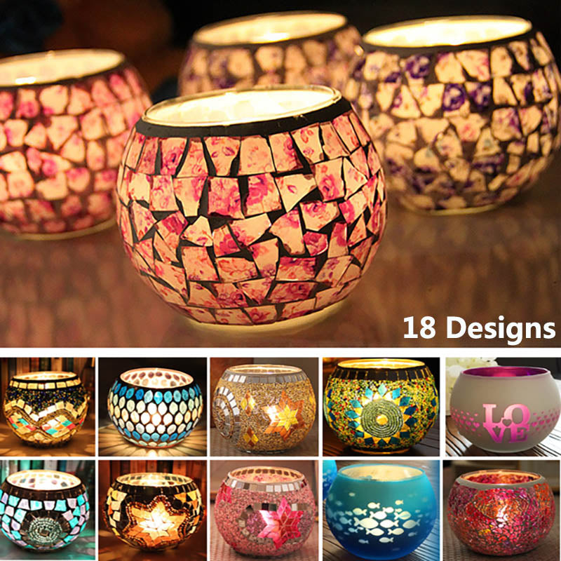 Circular Mosaic Glass Candlestick Holder Hot Home Decoration Lantern Candle Holders For Party Wedding Christmas Not Include Candle