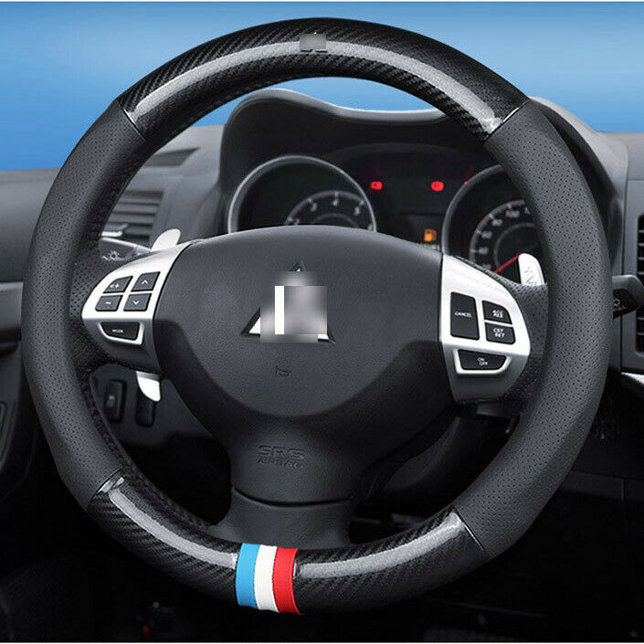 For Mitsubishi Steering Wheel Cover anti slip Carbon Fiber Leather Size 15 inch