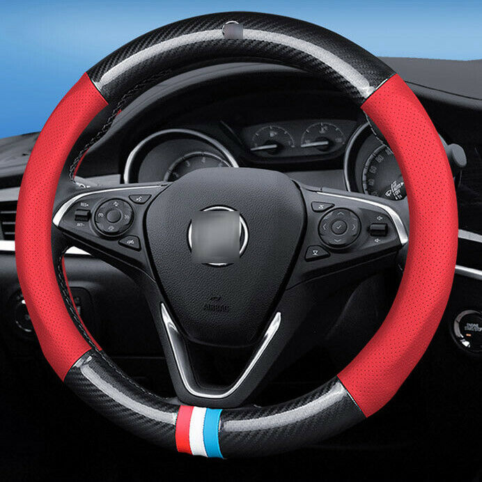 15 inch Carbon Fiber Red Leather Car Steering Wheel Cover upgrade For Buick