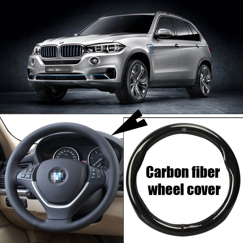 For BMW X5 Car Black Carbon Fiber Leather Steering Wheel Cover Sport Racing