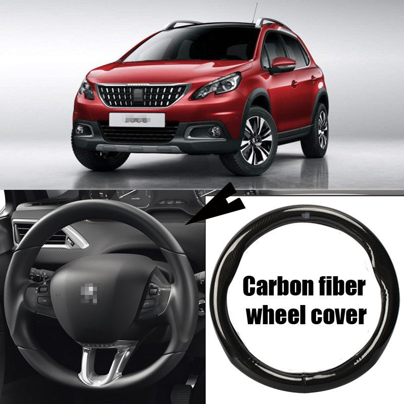 For Peugeot 2008 Car Carbon Fiber Leather Steering Wheel Cover Sport Racing