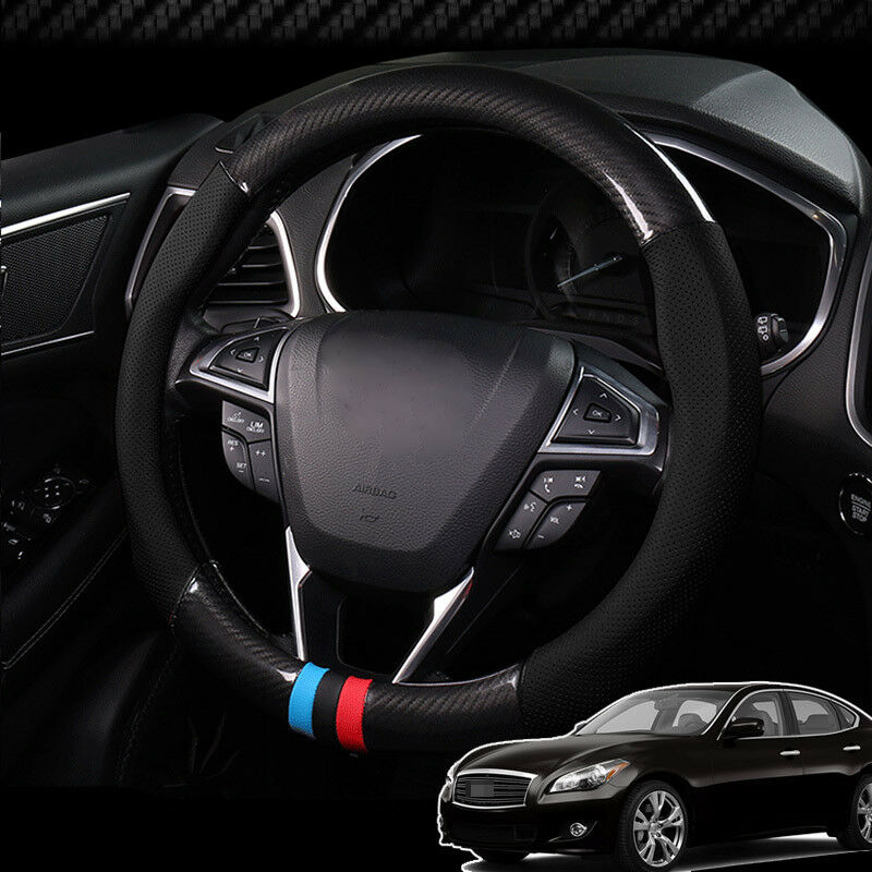 For Infiniti M56 Car Steering Wheel Cover Anti-Slip Carbon Fiber Top PVC Leather