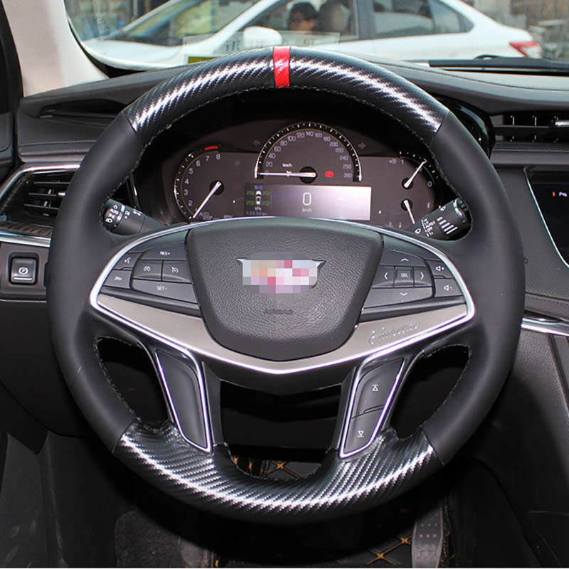 Hand sewing Top Leather Carbon Fiber Steering Wheel CoverFor Cadillac SRX XTS