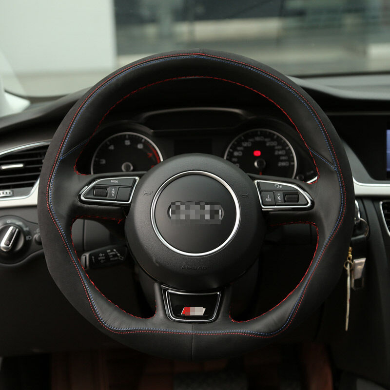 For Audi A4l Anti-Slip PVC Leather DIY Hand-stitched Car Steering Wheel Cover