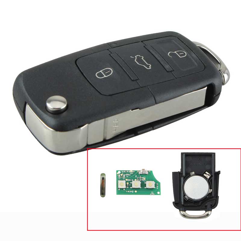3+1Buttons Car Replacement Flip Key Remote Keyless Entry Fob For VW 48Chip