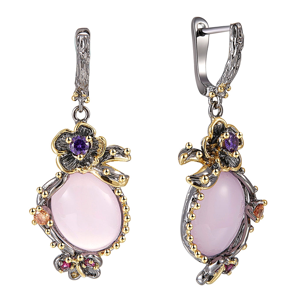 Big pink stone Dangle Earrings Color Crystal Jewellery Vintage plating Best Jewelry Drop earring for women