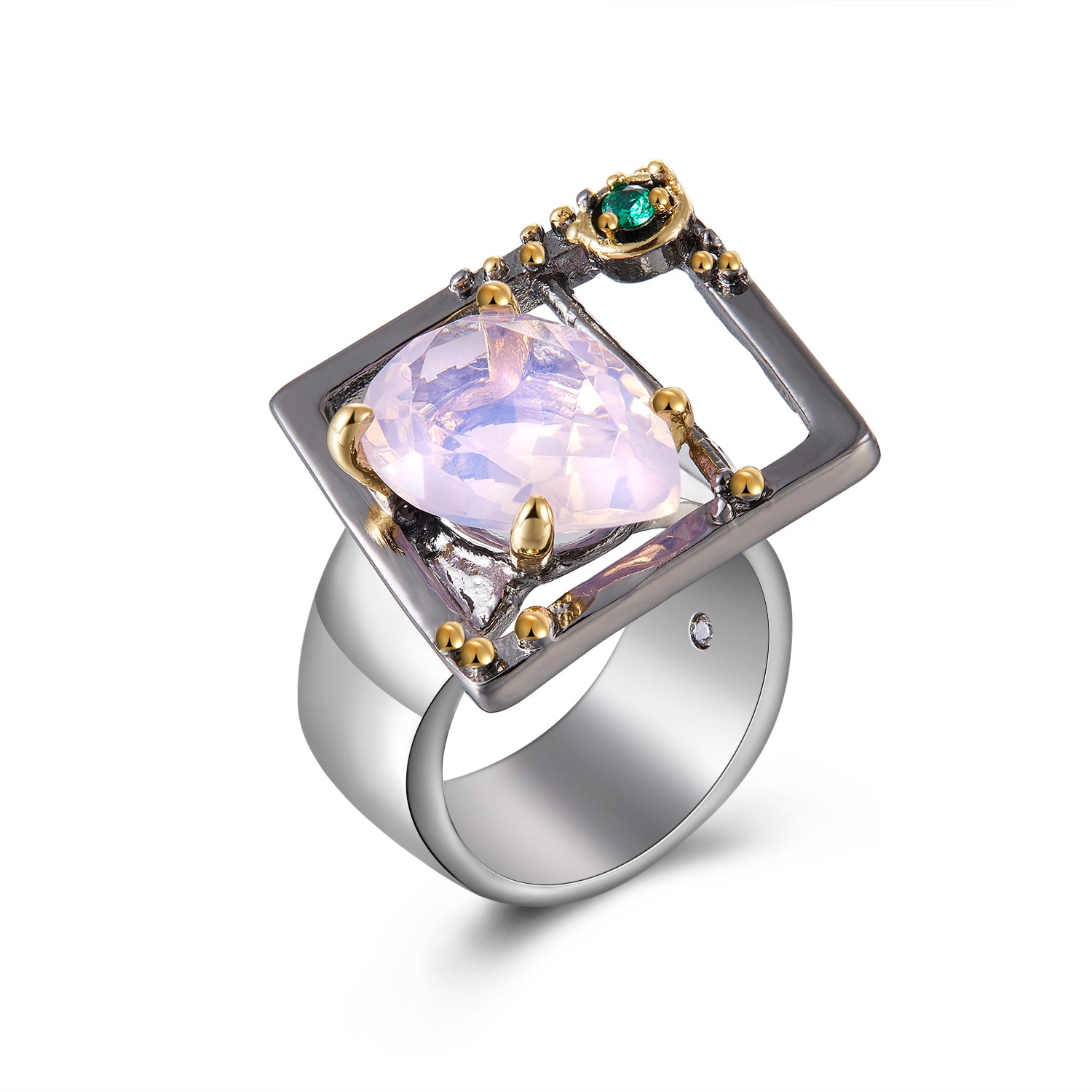 Large Square Shape Ring with Big Pink Zirconia Hyperbole Unusual design Trendy Jewellery Womens Jewellery