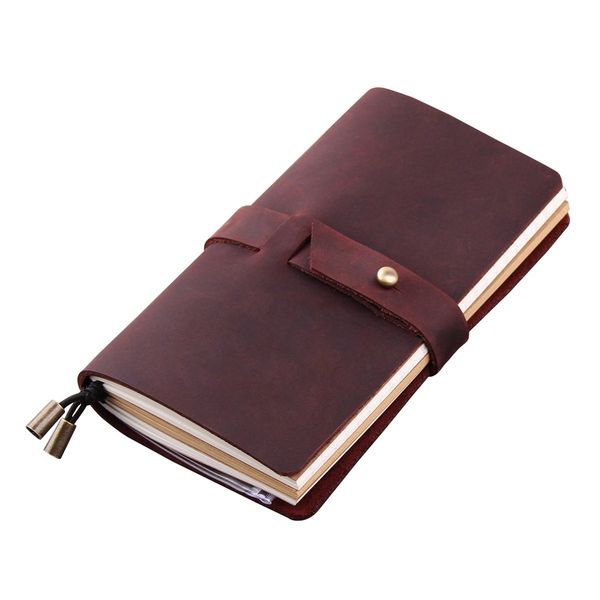 Handmade Travelers Notebook Refillable, Leather Travel Journal,Genuine Leather Diary Retro Travel Journal, 3 Inserts-192 Pages