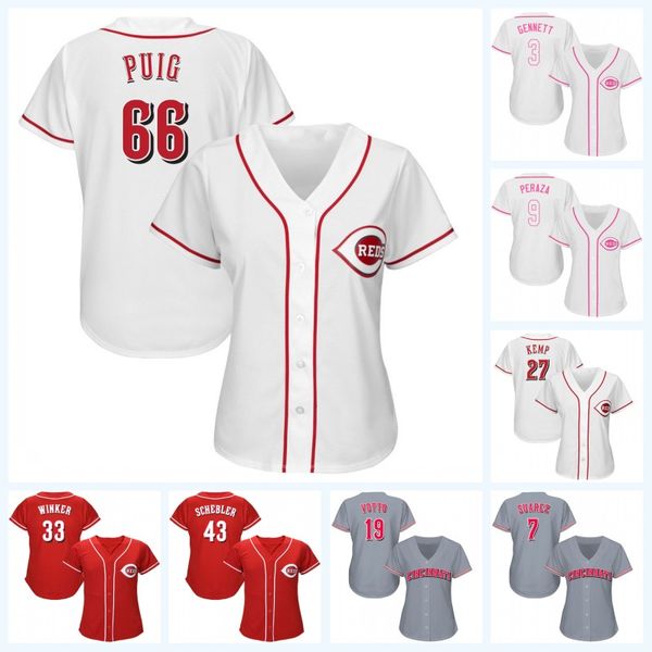 Mulheres Yasiel Puig Joey Votto Matt Kemp Jesse Winker Scooter Gennett Eugenio Suarez Jose Peraza Scott Schebler Jersey de beisebol