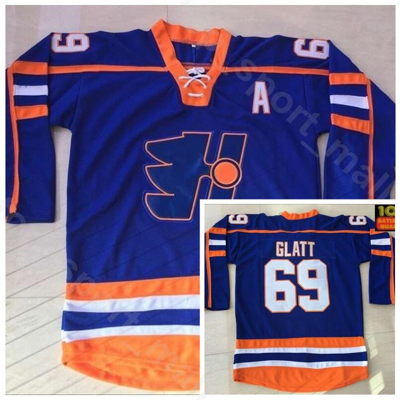 Halifax Highlanders 69 Doug Glatt Ice Hockey Jerseys The Thug GOON Movie Vintage Home Blue All Stitched For Sport Fans High Quality