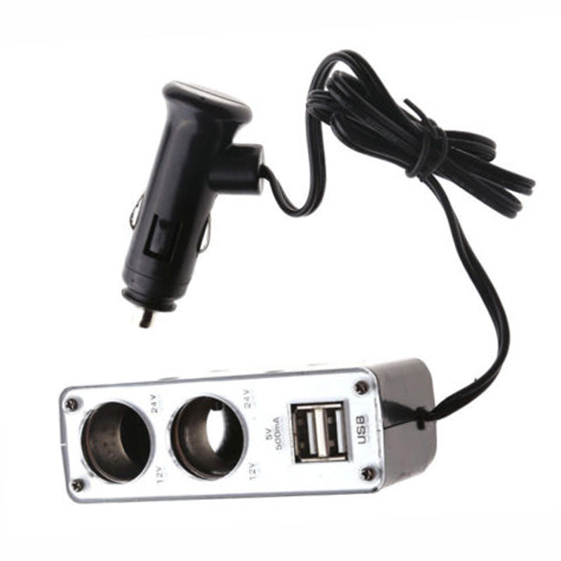 2-USB Port Way Car Cigarette Lighter Power Socket Splitter Charger Adapter
