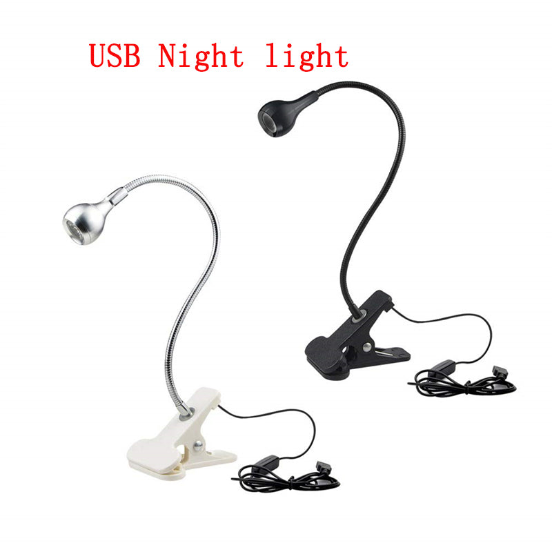 USB Power Clip Holder LED Book Light Desk Lamp Flexible with USB Port 1W Reading Lamp 360Â° Free Bending Lighting for Study Room